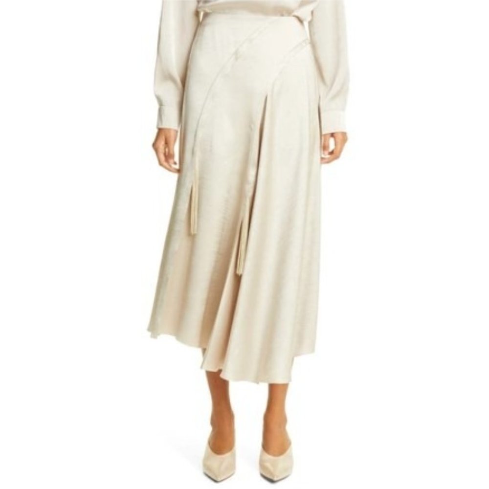 Vince Women's Tassel Detail Asymmetric Seam Midi Length Satin Skirt